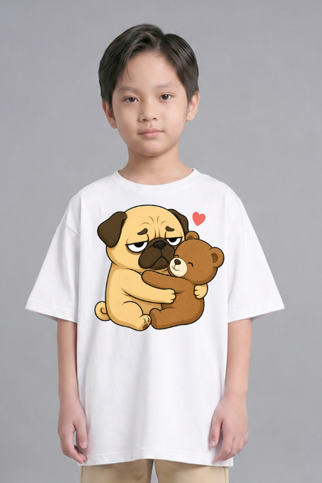 Tired Pug Hugging Teddy Bear Cute Kawaii Dog Love Humor