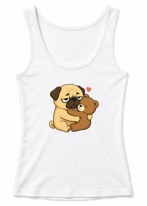 Tired Pug Hugging Teddy Bear Cute Kawaii Dog Love Humor