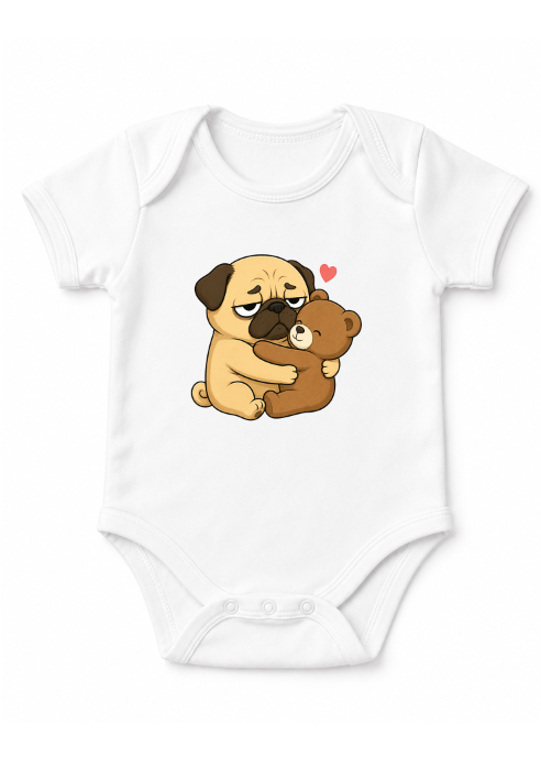 Tired Pug Hugging Teddy Bear Cute Kawaii Dog Love Humor