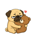 Tired Pug Hugging Teddy Bear Cute Kawaii Dog Love Humor