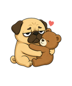 Tired Pug Hugging Teddy Bear Cute Kawaii Dog Love Humor