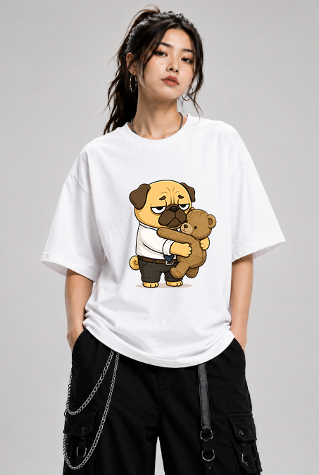 Tired Office Worker Pug Hugging Teddy Bear Funny Work Humor