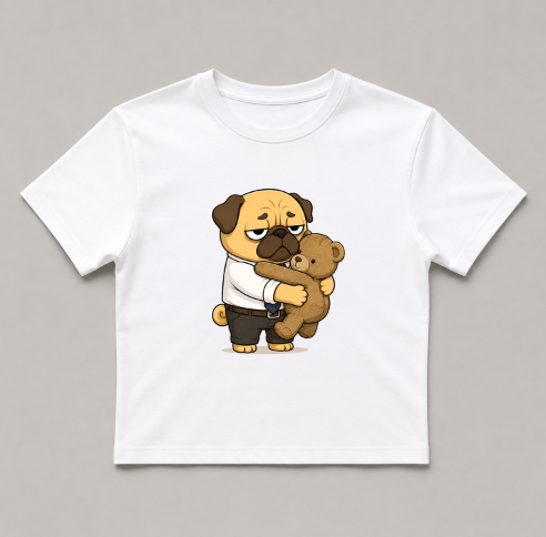 Tired Office Worker Pug Hugging Teddy Bear Funny Work Humor