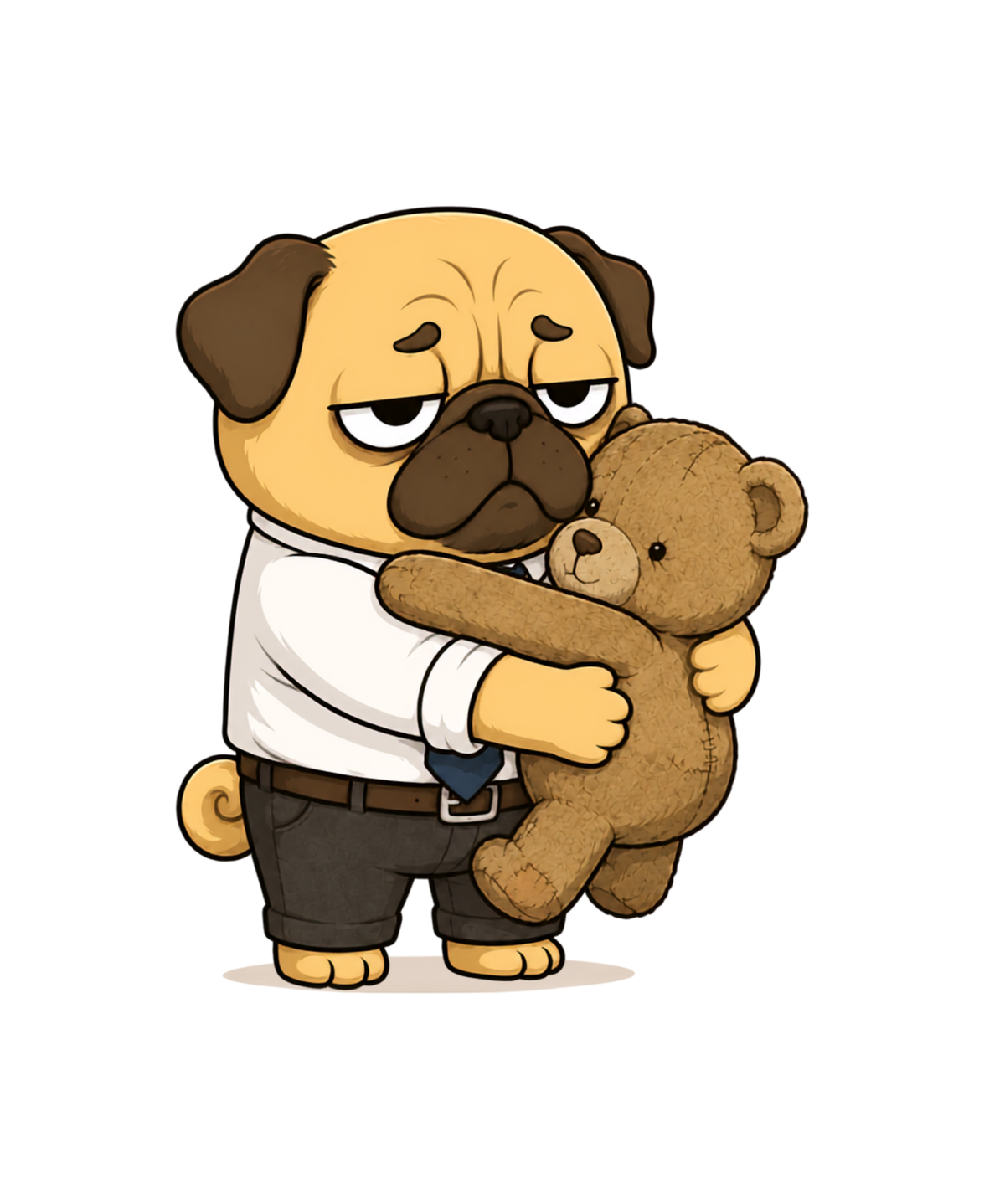 Tired Office Worker Pug Hugging Teddy Bear Funny Work Humor