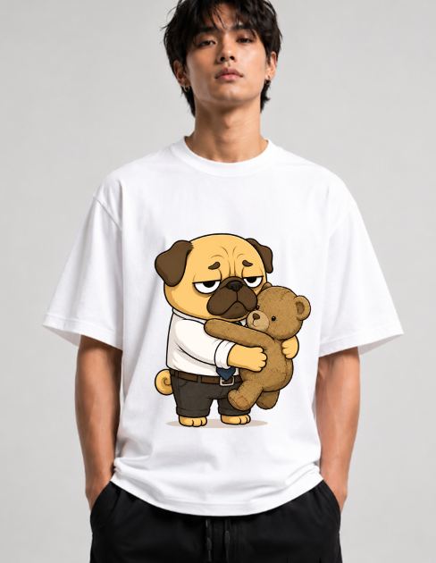 Tired Office Worker Pug Hugging Teddy Bear Funny Work Humor