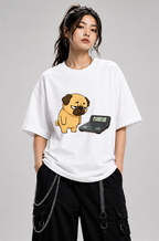 Chubby Pug Dog Weight Scale Staring Contest Funny Diet Fitness Humor