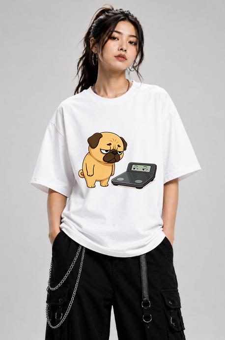 Chubby Pug Dog Weight Scale Staring Contest Funny Diet Fitness Humor