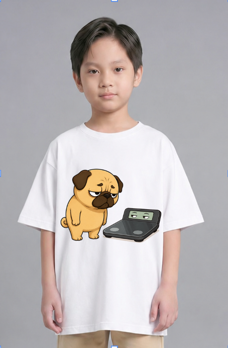 Chubby Pug Dog Weight Scale Staring Contest Funny Diet Fitness Humor