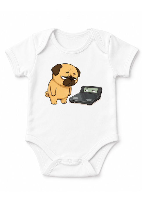 Chubby Pug Dog Weight Scale Staring Contest Funny Diet Fitness Humor