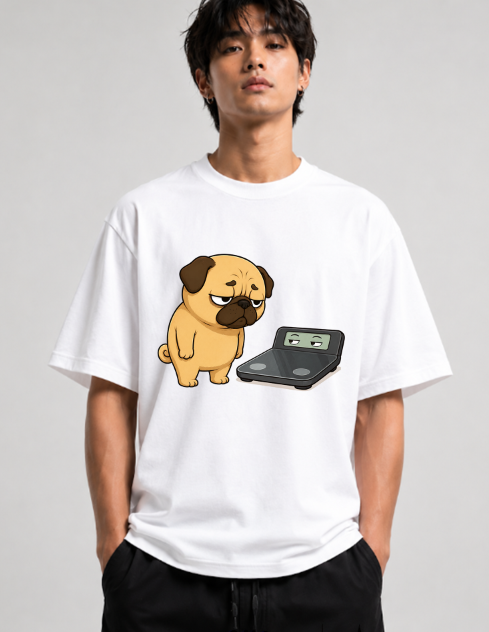 Chubby Pug Dog Weight Scale Staring Contest Funny Diet Fitness Humor