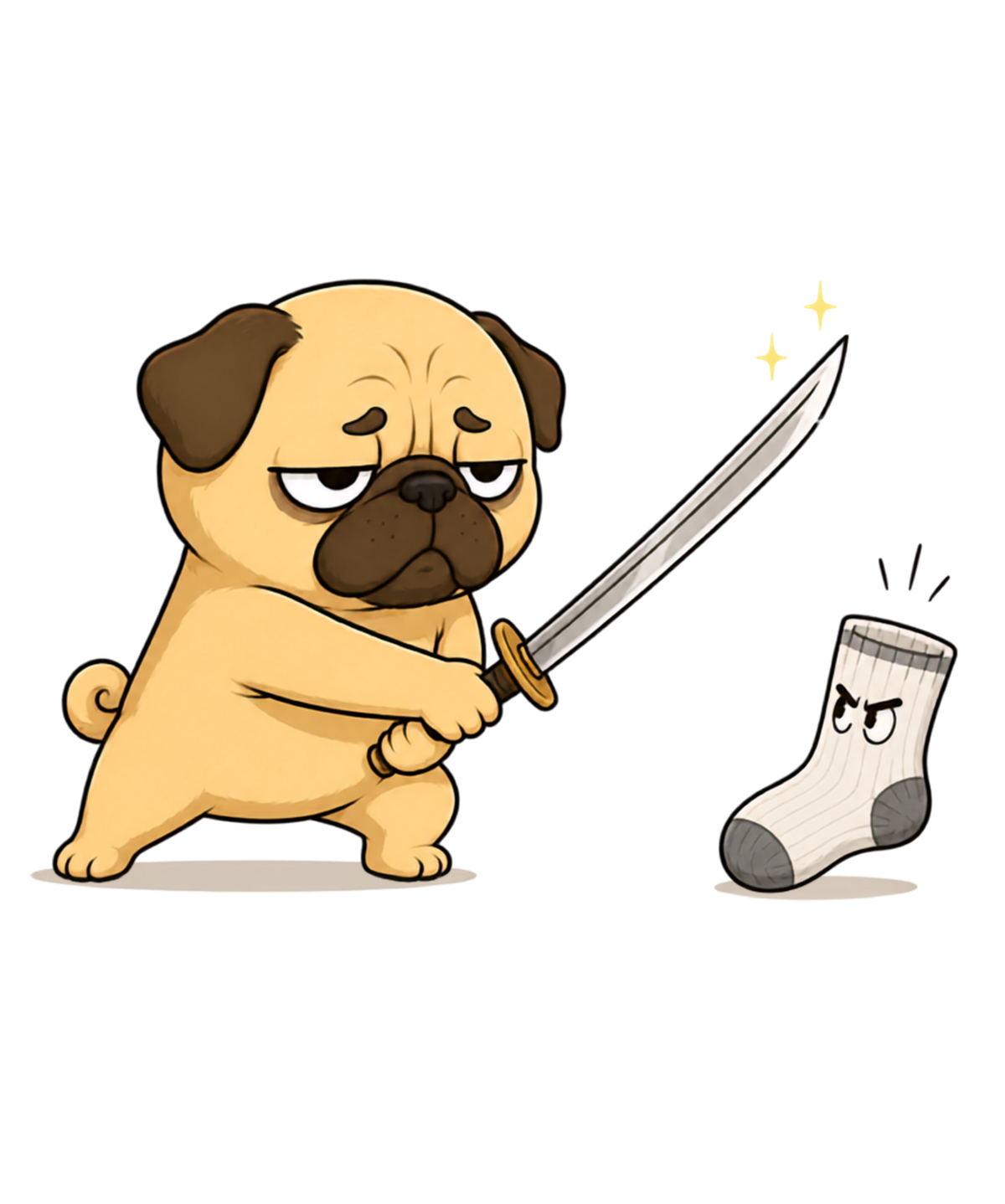 Pug Samurai vs Evil Sock Funny Dog Katana Sword