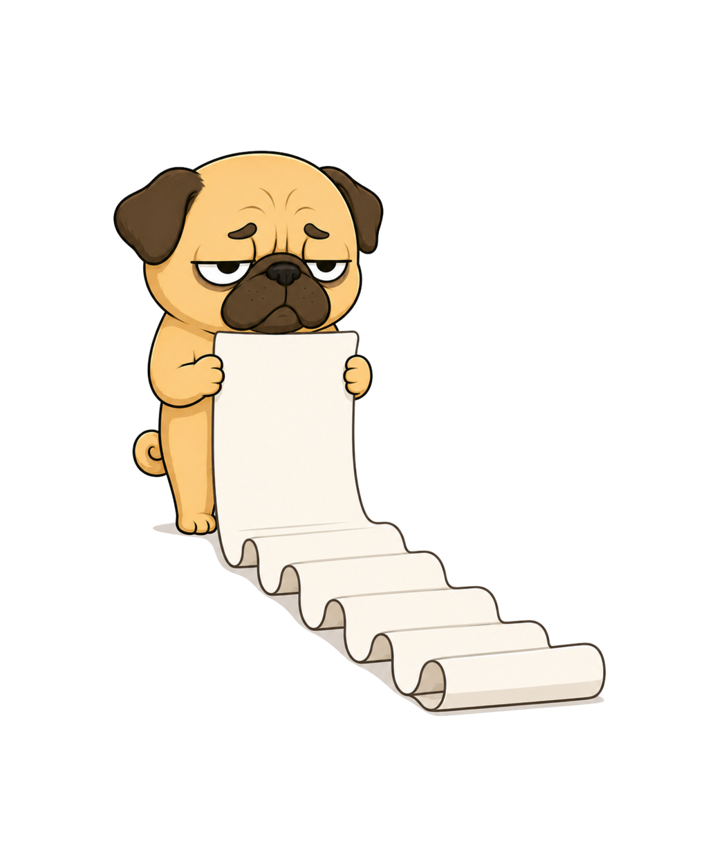 Tired Pug Long To Do List Funny Dog Receipt Humor