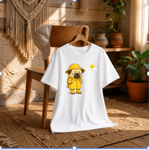 Grumpy Pug In Yellow Raincoat Sunny Day Funny Dog Meme