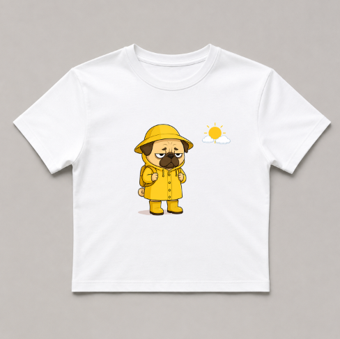 Grumpy Pug In Yellow Raincoat Sunny Day Funny Dog Meme