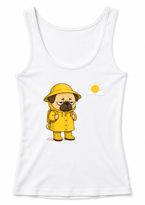 Grumpy Pug In Yellow Raincoat Sunny Day Funny Dog Meme