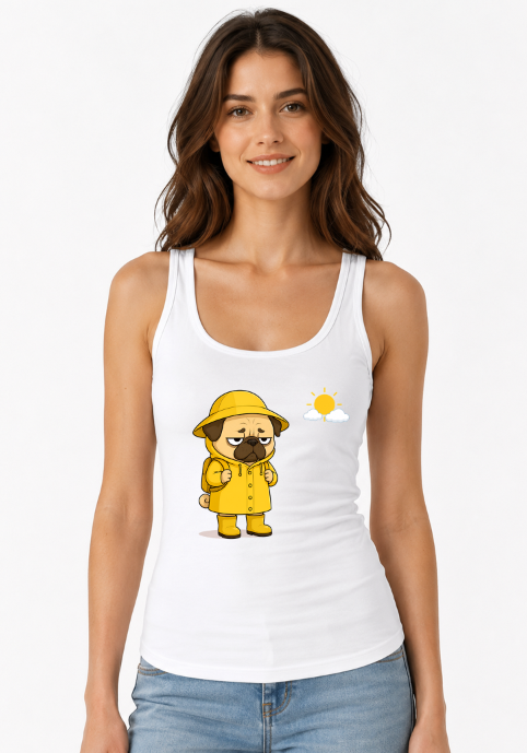Grumpy Pug In Yellow Raincoat Sunny Day Funny Dog Meme