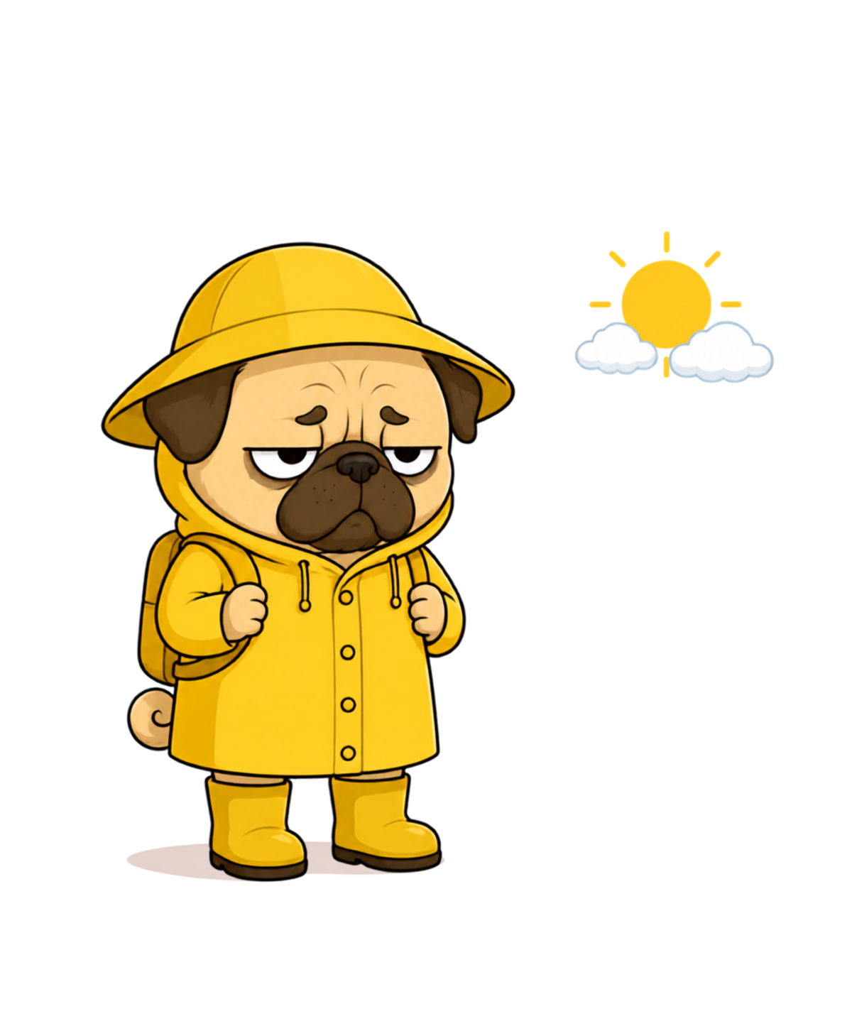 Grumpy Pug In Yellow Raincoat Sunny Day Funny Dog Meme