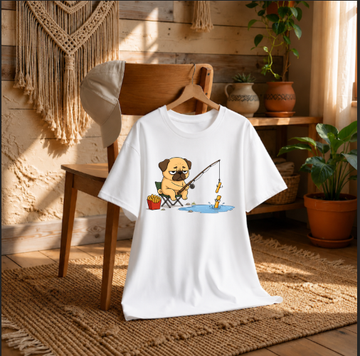 Pug Fishing French Fries Funny Dog Fast Food Humor
