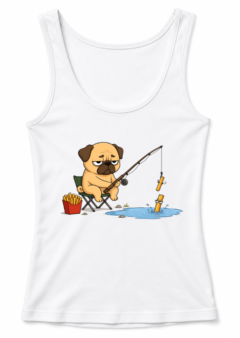 Pug Fishing French Fries Funny Dog Fast Food Humor