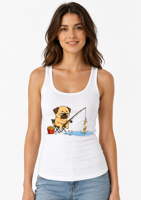 Pug Fishing French Fries Funny Dog Fast Food Humor