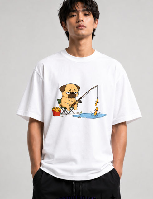 Pug Fishing French Fries Funny Dog Fast Food Humor