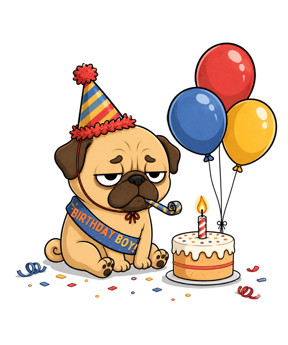 Grumpy Pug Birthday Boy Funny Sad Party Dog Cake Humor