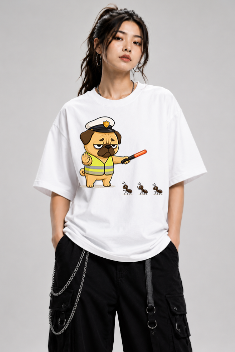 Grumpy Pug Traffic Guard VS Ant Army Funny Dog Uniform Humor