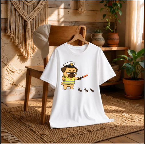 Grumpy Pug Traffic Guard VS Ant Army Funny Dog Uniform Humor