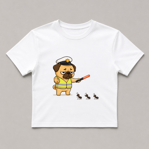 Grumpy Pug Traffic Guard VS Ant Army Funny Dog Uniform Humor