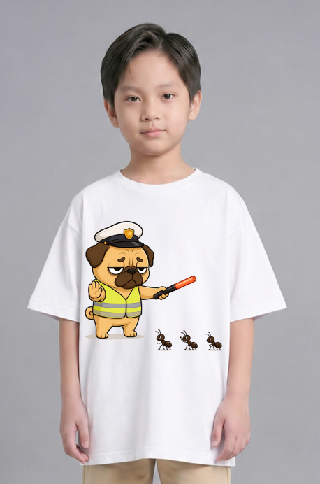 Grumpy Pug Traffic Guard VS Ant Army Funny Dog Uniform Humor