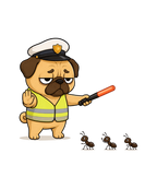 Grumpy Pug Traffic Guard VS Ant Army Funny Dog Uniform Humor