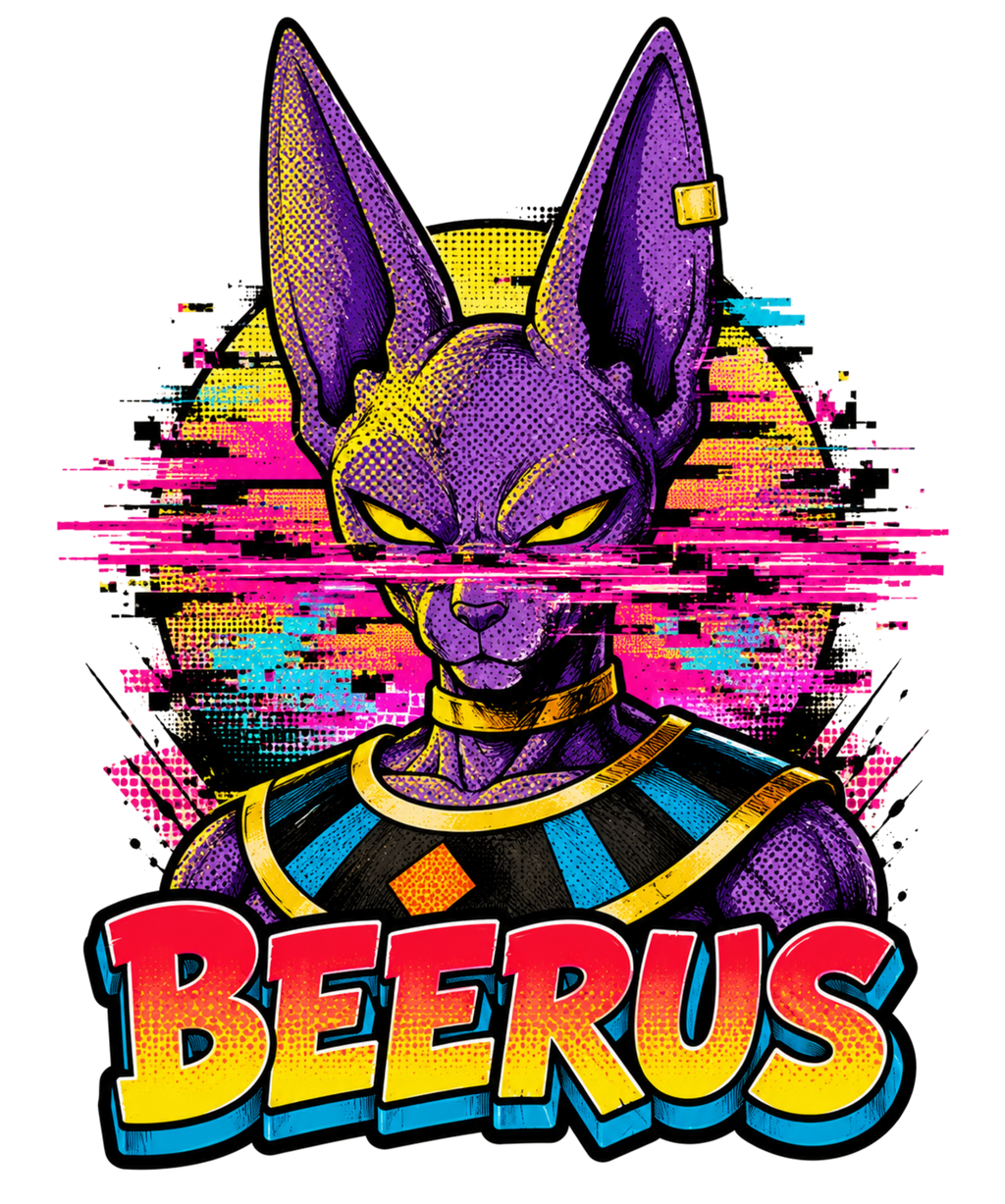 Beerus God Of Destruction Glitch Synthwave Retro Anime Comic