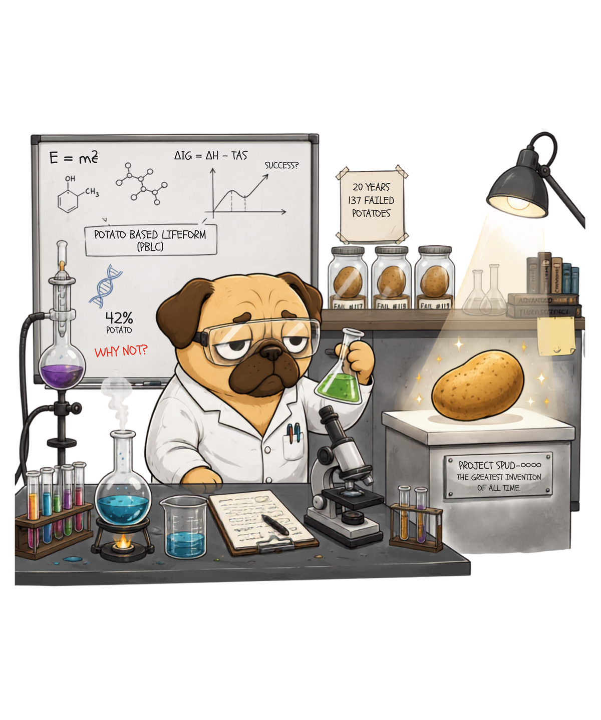 Pug Scientist Project Spud Potato Science Laboratory Humor