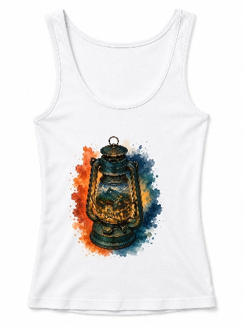 Vintage Oil Lantern Miniature Fantasy Village Watercolor