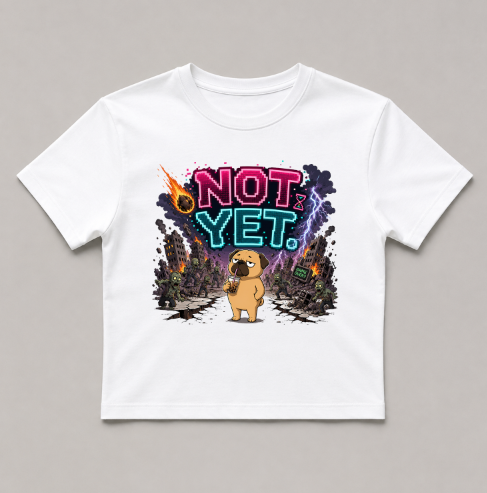 Grumpy Pug Riding T-Rex Dinosaur Volcano Apocalypse Funny Dog Humor