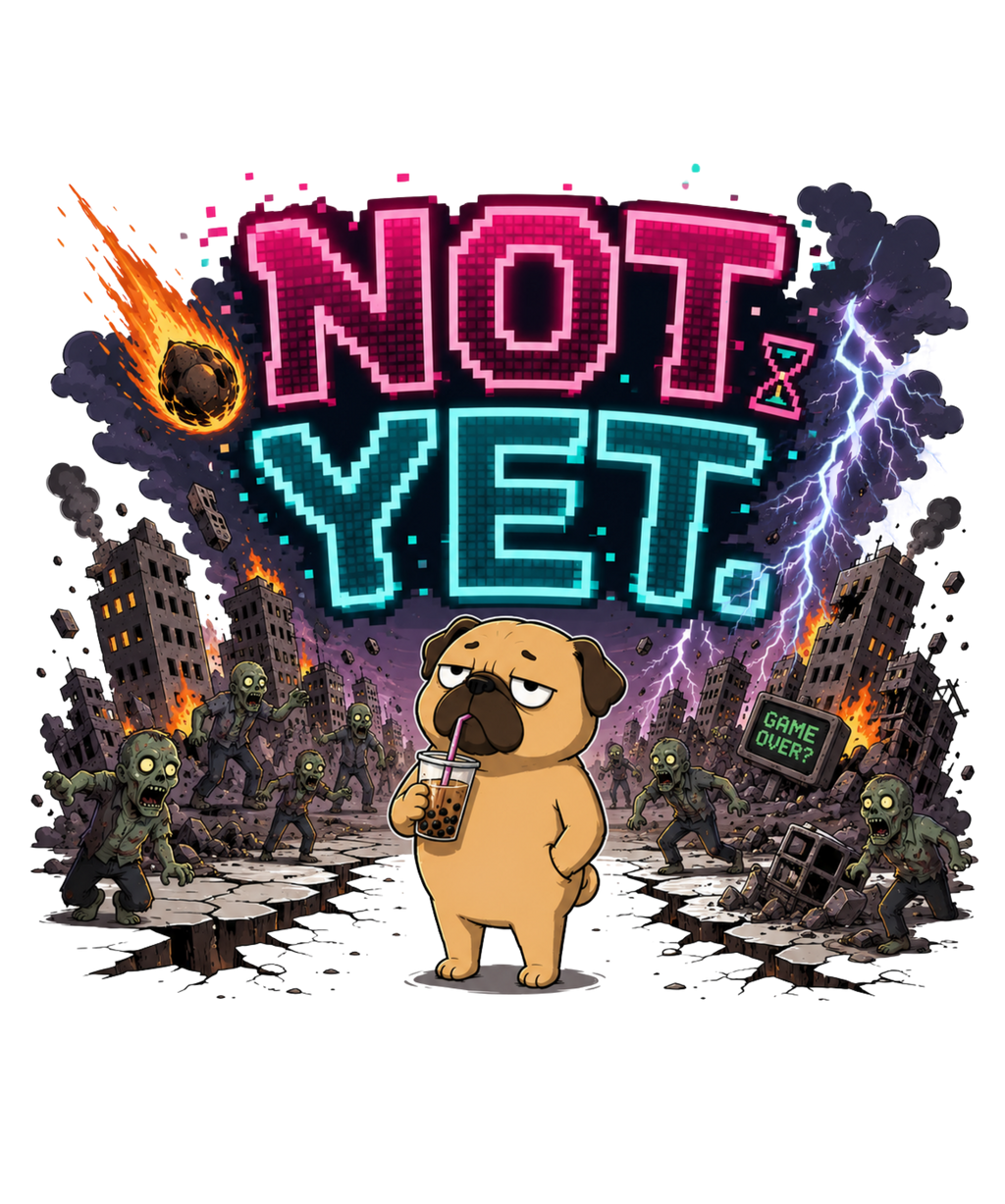 Not Yet Grumpy Pug Zombie Apocalypse Boba Tea Gamer Humor