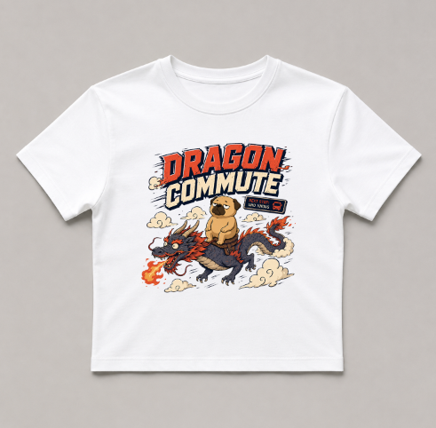 Dragon Commute Funny Pug Riding Asian Dragon Fantasy Humor