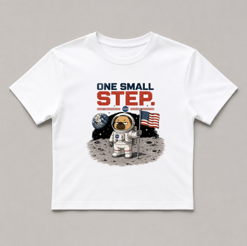 One Small Step Grumpy Pug Astronaut Moon Landing Space Dog Humor