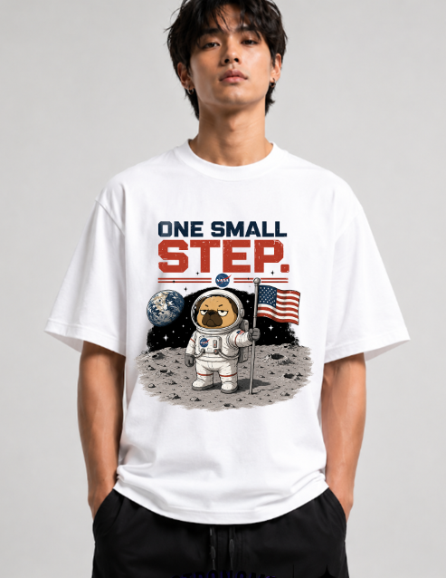 One Small Step Grumpy Pug Astronaut Moon Landing Space Dog Humor