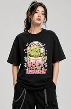 Soft On The Inside - Cute Cactus Headphones Music Lover Graphic T-Shirt