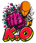 One Punch KO Hero Glitch Pixel Fist Halftone Anime Streetwear