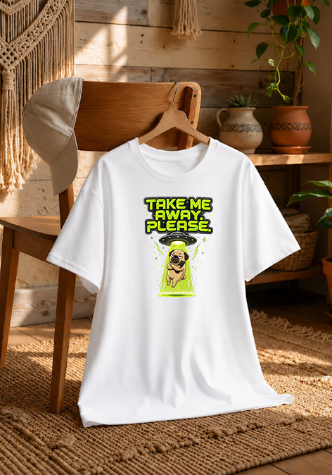 Take Me Away Please UFO Alien Pug Dog Abduction Funny Introvert Humor