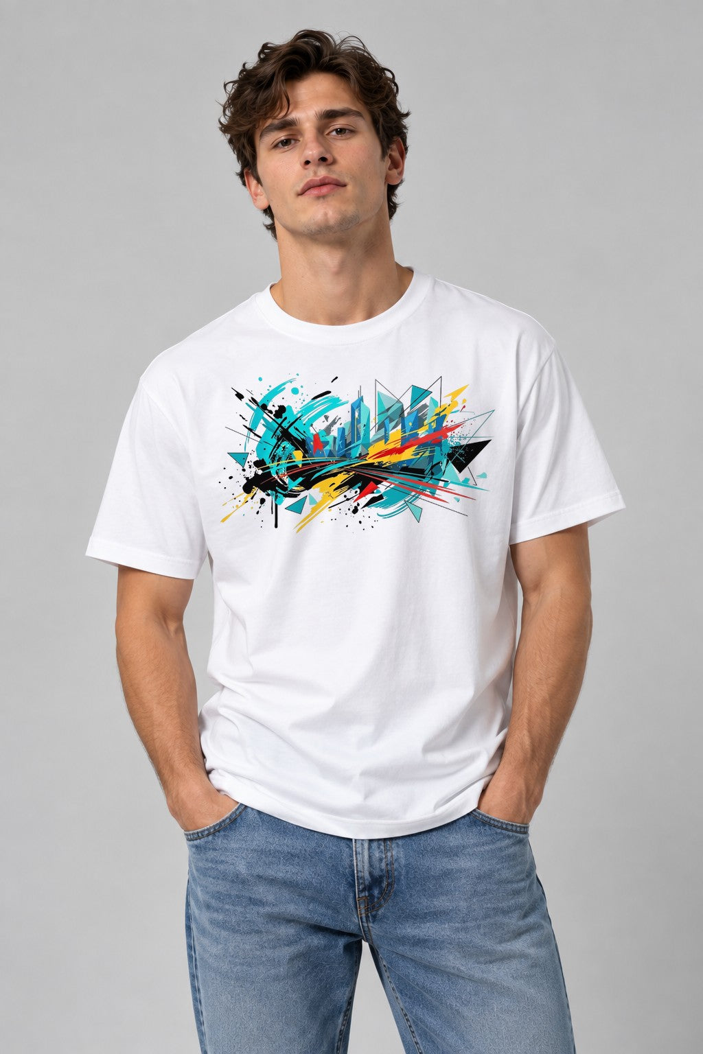Abstract Geometric Splatter - White