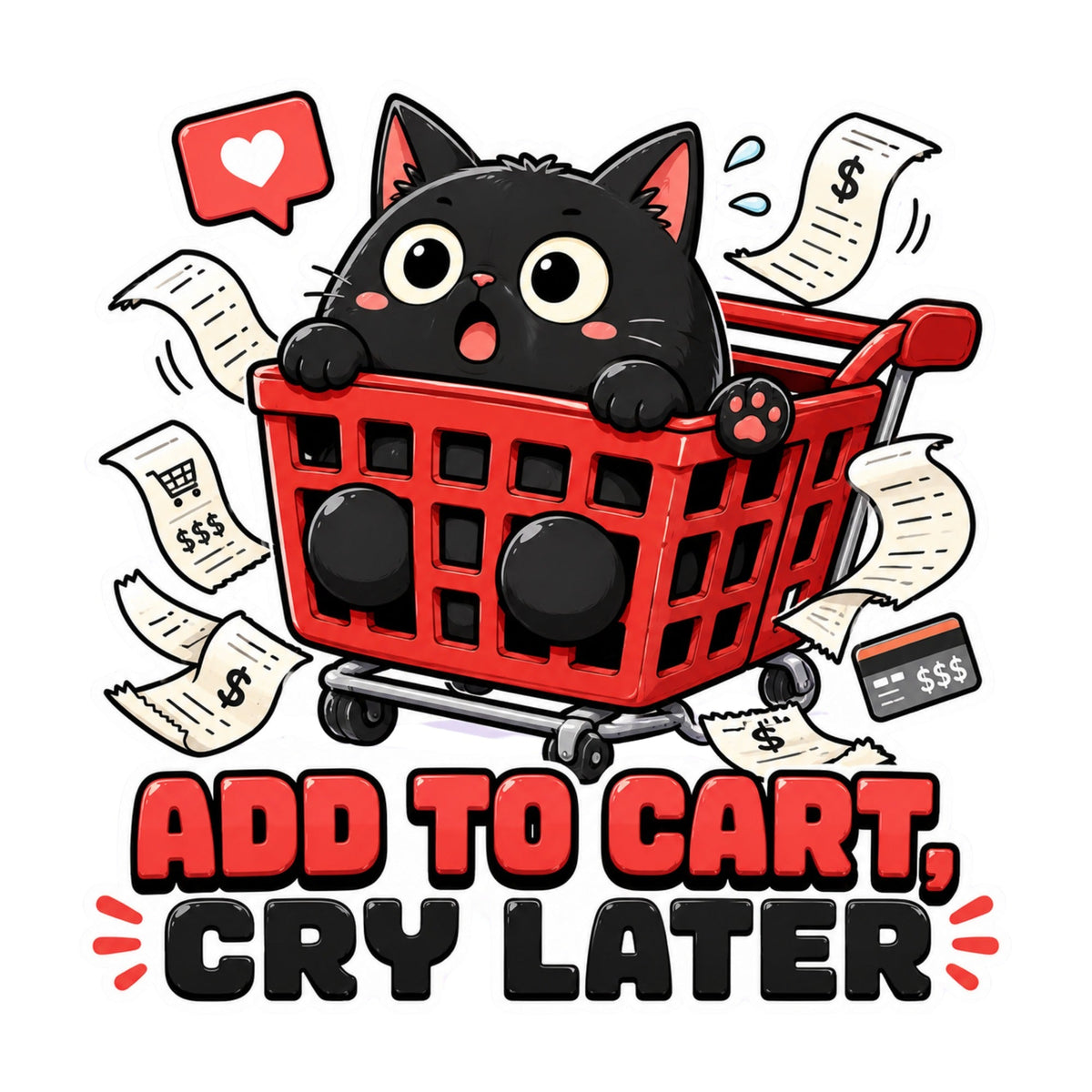 Add To Cart Cry Later - Funny Black Cat Shopping Spree Graphic T-Shirt