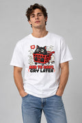 Add To Cart Cry Later - Funny Black Cat Shopping Spree Graphic T-Shirt - White