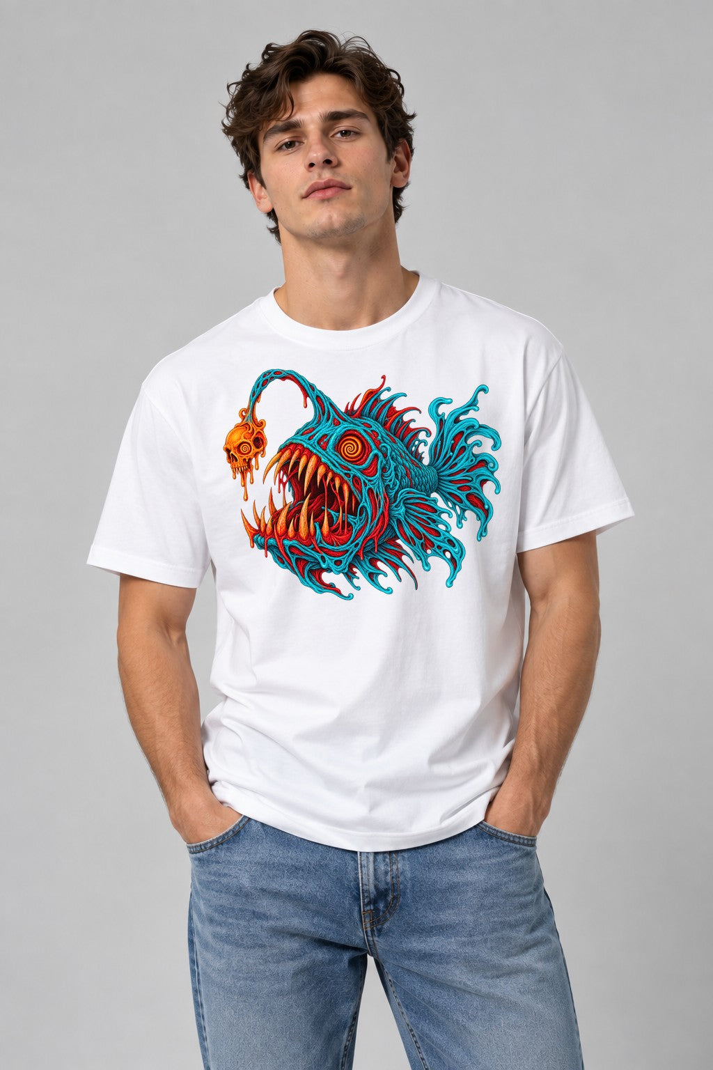Anglerfish Skull Horror - White