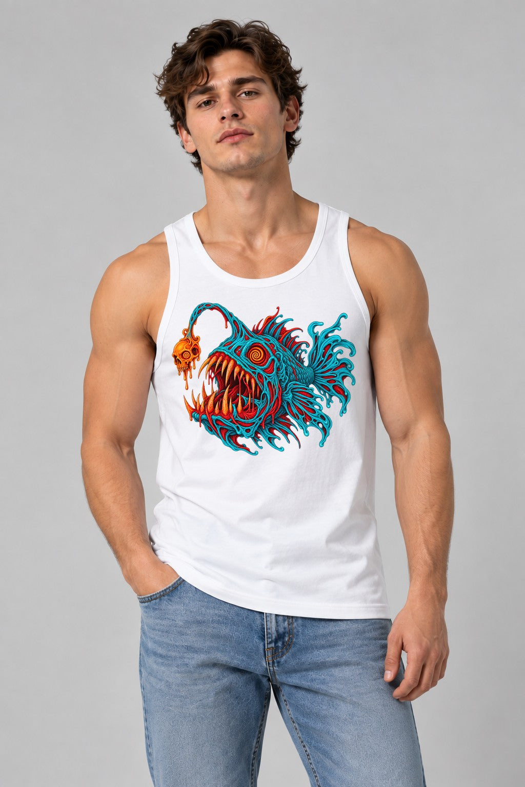 Anglerfish Skull Horror - White