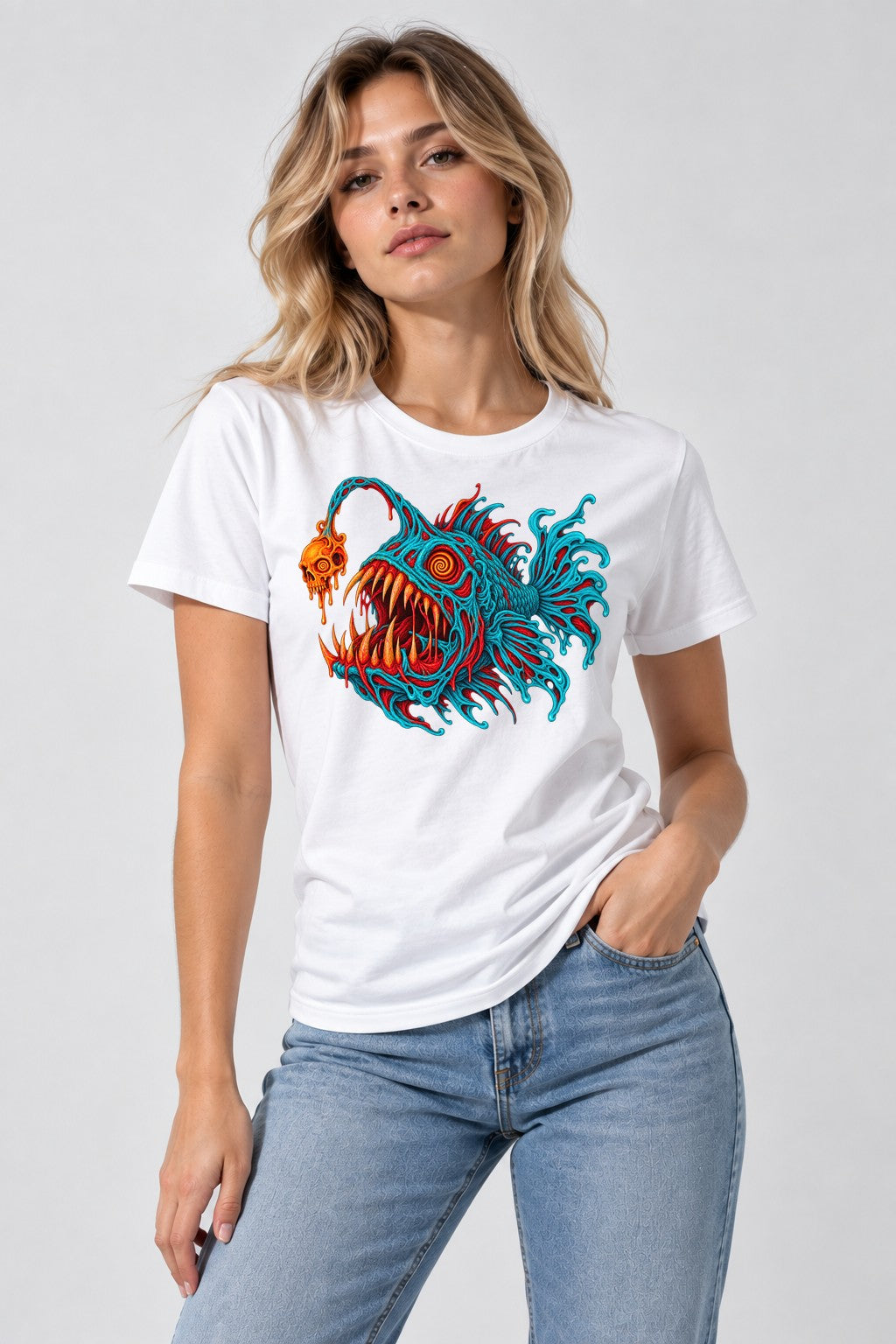 Anglerfish Skull Horror - White