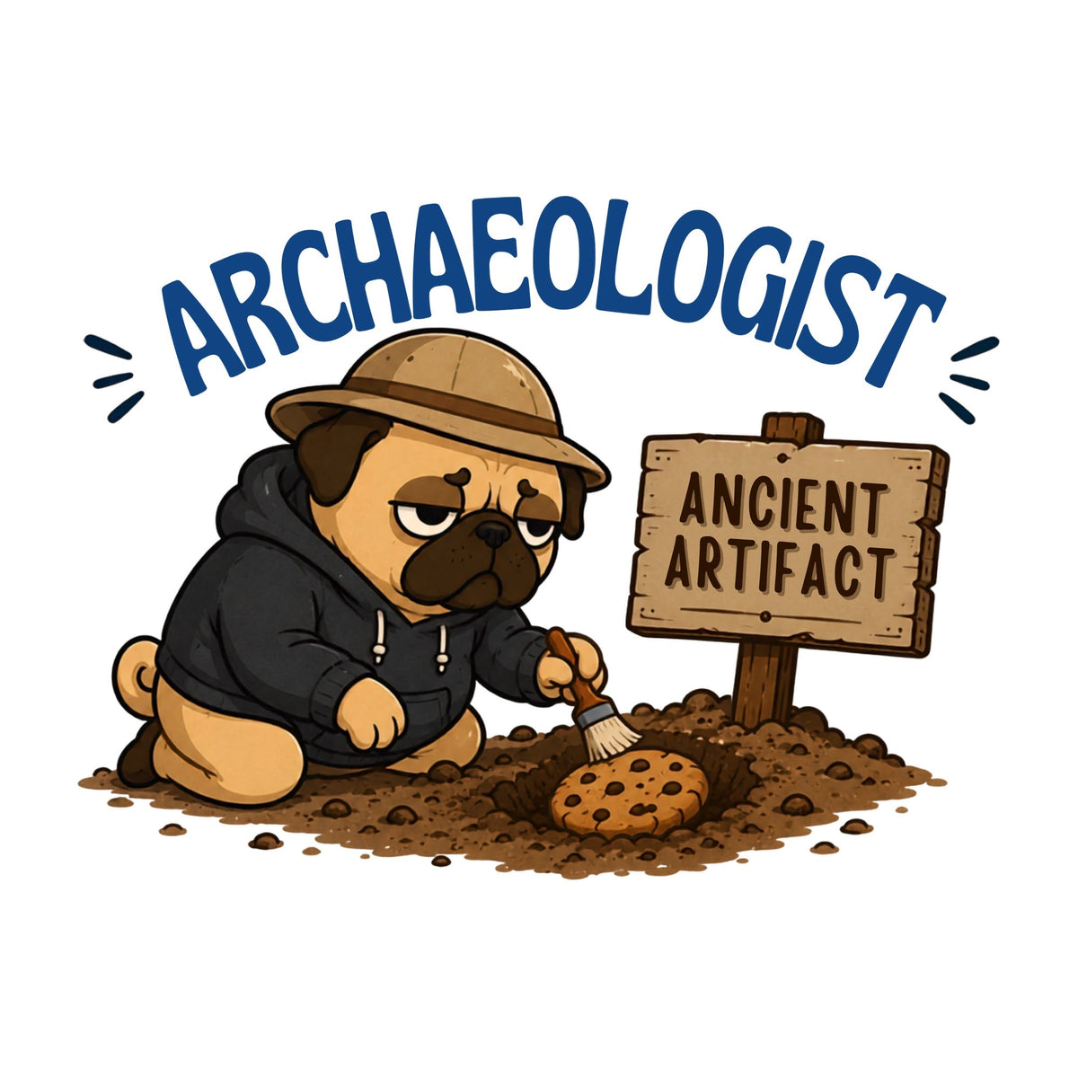 Archaeologist Pug Dog Ancient Artifact Cookie Funny Pet Humor