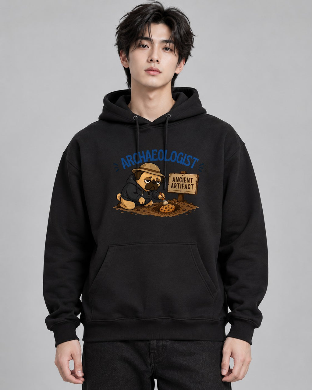 Archaeologist Pug Dog Ancient Artifa - Black